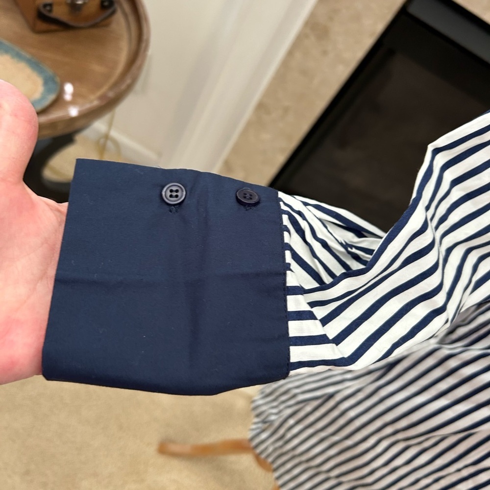 NWT Lumiere Striped Navy and White Cotton Shirt Dress - Picture 2 of 12